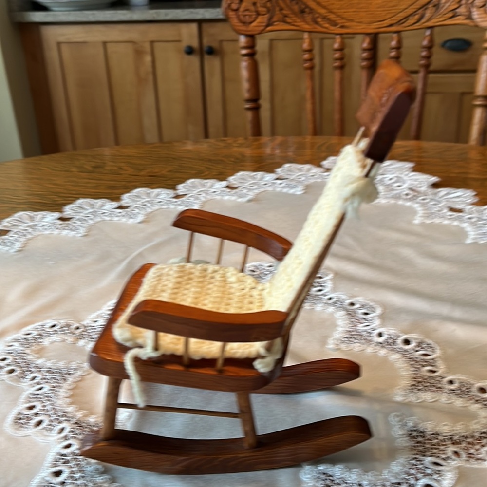 Handmade Cream Crochet Cushion Rocking Chair Accessory - Picture 2 of 5